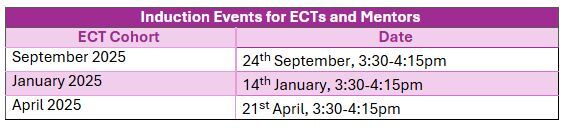 Induction events for ECTs and Mentors